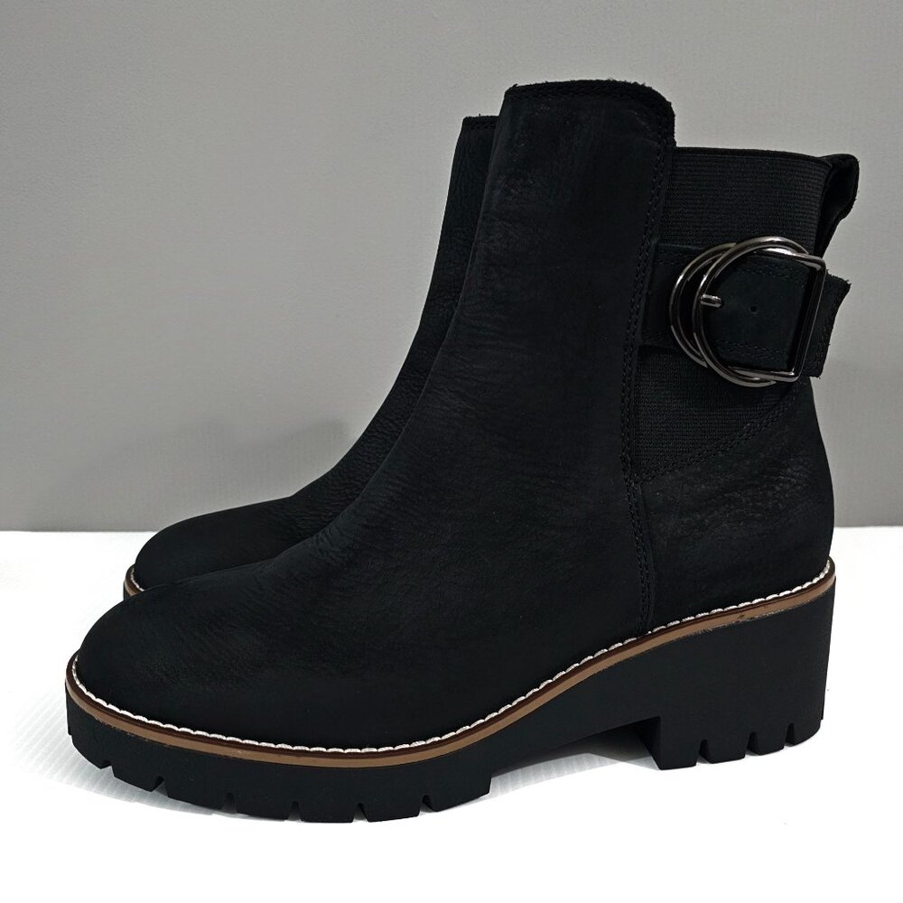 Blondo Dakota Waterproof Ankle Bootie Moto Boot Buckle Black Leather Size 9